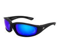 Birdz Oriole SS Padded Motorcycle Riding Glasses for Men or Women Anti Fog ANSI Z78.1+ Black Frame w/Blue Mirror Lens