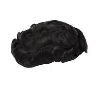 birene hair replacement system for men Mono Npu Men's Wig Men Toupee Fine Durable Capillary Prosthesis 6inch Handmade Male Wigs Indian Human Hair Replacement System men's toupee(#1B)
