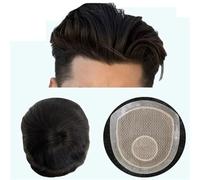 birene hair replacement system for men Natural Male Hair Replacement System Hairpiece Straight Human Hair Wig Silk PU Base Men Toupee Unit Mens Capillary Prosthesis men's toupee(12x17CM)