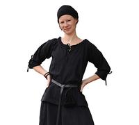 Birga - Ladies Medieval Blouse with 3/4 Length Sleeves - Medieval Clothing - Cotton - Black - Small