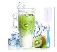 Birity 40 OZ Glass Cups with Lids and Straws,Glass Tumbler with Handle,Reusable Glass Ice Coffee Cups with Lid and Straw for Smoothies,Tea,Juice,Boba Cup for Cold & Hot Drinks,Travel Cup