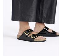 BIRKENSTOCK ARIZONA BIG BUCKLE BLACK MEDIUM/NARROW WIDTH SANDALS SHINY GLOSSY