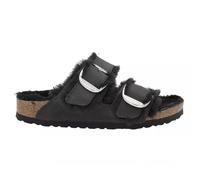 Birkenstock Arizona Big Buckle Shearling Oiled Leather Unisex Hook and Loop Sandals - Black - Size:UK 7