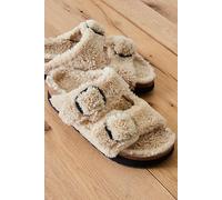Birkenstock Arizona Big Buckle Teddy Sandals at Free People in Eggshell, Size: EU 38 - female