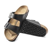 BIRKENSTOCK ARIZONA DOUBLE BAND SLIPPER IN BLACK NATURAL LEATHER NARROW FIT