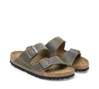 BIRKENSTOCK ARIZONA FADED KHAKI MEDIUM/NARROW WIDTH SLIDE SANDALS OILED LEATHER