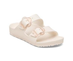 Birkenstock Arizona Flower EVA Kids Sandals - Waterproof Girls Mules with Flower Buckles - Eggshell Beige - Narrow Fit - Wide Narrow - Model 1027151