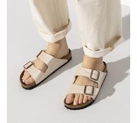 BIRKENSTOCK ARIZONA GRACEFUL PEARL WHITE MEDIUM/NARROW WIDTH SLIDE SANDALS