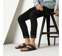 BIRKENSTOCK ARIZONA HABANA BROWN MEDIUM/NARROW WIDTH OILED LEATHER SLIDE SANDALS