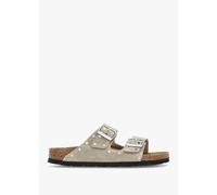 BIRKENSTOCK Arizona Rivet Border Taupe Suede Two Bar Mules Size: 41, C
