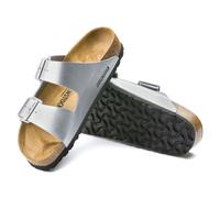 BIRKENSTOCK ARIZONA SILVER MEDIUM/NARROW WIDTH SLIDE SANDALS