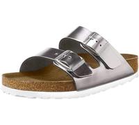 BIRKENSTOCK Arizona Unisex Leather Sandals, Silver (Metallic Silver Leather), 9-9.5, silver, 7 UK
