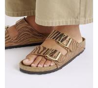 BIRKENSTOCK ARIZONA ZEBRA PECAN MEDIUM/NARROW WIDTH WOMEN'S SLIDE SANDALS BROWN