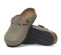 Birkenstock Boston, Kids Suede Clogs, Stone Grey, Buckle Strap