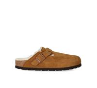 Birkenstock Boston Fur Sheepskin Tan Womens slipper mules 100114110 in a Plain Suede Leather in Size 38