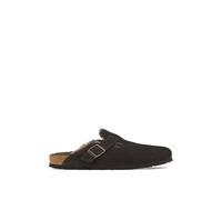 Birkenstock Boston Suede Shearling Buckle Slippers Dark Brown