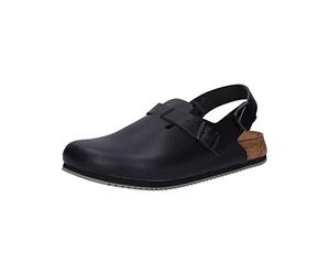 Birkenstock Clogs ''Tokyo'' from Leather in Black 39.0 EU R, 5.5 UK | Nonslip Super Grip sole ensures secure footing on kitchen floors, with an adjustable heel strap and cushioned EVA midsole.