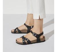 BIRKENSTOCK KUMBA BLACK WAXY LEATHER MEDIUM/NARROW WIDTH CROSSED STRAPS SANDALS