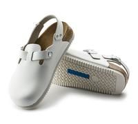 BIRKENSTOCK TOKIO SL PROF SUPER GRIP WHITE LEATHER SABOT NARROW FIT CLOGS