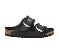 Birkenstock Arizona Big Buckle Shearling Oiled Leather Unisex Hook and Loop Sandals - Black - Size:UK 4.5