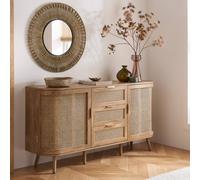 Birlea 2 Door 3 Drawer Rattan Sideboard Curved Cupboard Sark Storage Cabinet in Beige Birlea Beige