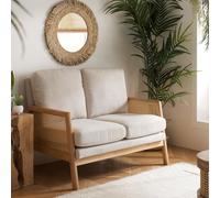2 Seater Sofa Settee Rattan White Fabric Birlea Ivy