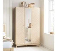 3 Door Oak Brown Wooden Wardrobe With Mirror Birlea Herringford
