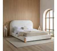 Birlea Amalfi Double Bed Frame White Boucle Fabric With Wood Detail