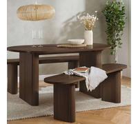 Birlea Axel Oval Fluted Dining Table With 2 Benches, Brown