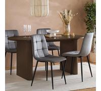 Birlea Axel 4 Seater Oval Fluted Dining Table Set Oak Effect and Black - Brown - Wilko