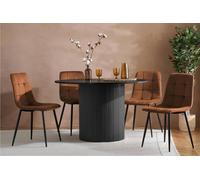 Axel 4 Seater Round Fluted Dining Set Black and Russet Fabric - Multi - Birlea - Wilko