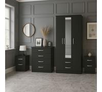 Birlea Black Wooden 4 Piece Furniture Set Wardrobe Chest of Drawers Bedsides Lynx Birlea Black