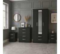 Birlea Black Wooden 4 Piece Furniture Set Wardrobe Chest Of Drawers Bedsides Lynx Black One Size