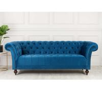Birlea Chesterfield Sofa 3 Seater Chester Blue Velvet Studded Settee in Dark Blue Birlea Dark Blue