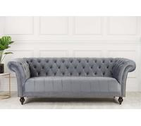 Birlea Chesterfield Sofa 3 Seater Chester Grey Velvet Studded Settee Birlea Grey