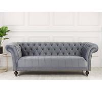 Birlea Chesterfield Sofa 3 Seater Chester Grey Velvet Studded Settee Grey One Size