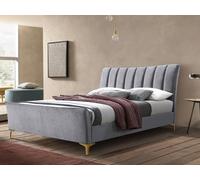 Birlea Clover Grey Upholstered Bed Frame | Gold Feet | Pleated Headboard