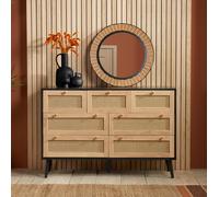 Birlea Croxley Chest of 7 Drawers Rattan Croxley Mid Century Modern in Black Birlea Black