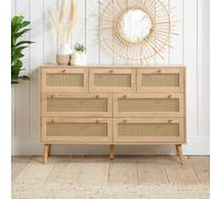 Brown Oak Chest of 7 Drawers Rattan Birlea Croxley Mid Century Modern