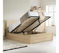 Double Ottoman Bed Frame Oak Brown Wooden Herringford 4ft 6 135cm