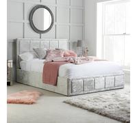 Double Ottoman Bed Grey Hannover Frame 4FT6 135cm Bedstead Storage Velvet Fabric