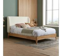 King Size White Oak Bed Frame Birlea Halfden Wing Back 5FT 150cm Boucle Fabric