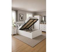 King Size Ottoman Bed White Aspen Wood Frame Storage 5Ft Oak Solid