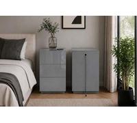 Birlea Liberty 3 Drawer Bedside Cabinet Grey Glass With Wireless Charger