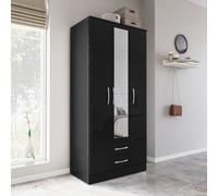 Birlea Lynx 3 Door 2 Drawer Wardrobe With Mirror Black, Black