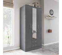 Larz 3 Door 2 Drawer Wardrobe With Mirror-Grey