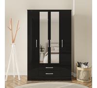 Larz 4 Door 2 Drawer Wardrobe With Mirror-Black