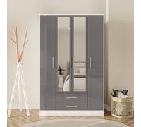 Lynx 4 Door 2 Drawer Wardrobe With Mirror Black Birlea White One Size