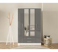 Birlea Lynx 4 Door 2 Drawer Wardrobe With Mirror White And Grey, white