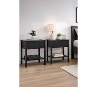 Birlea Pair Of Axis 1 Drawer Fluted Bedside Cabinet Chest Table Black